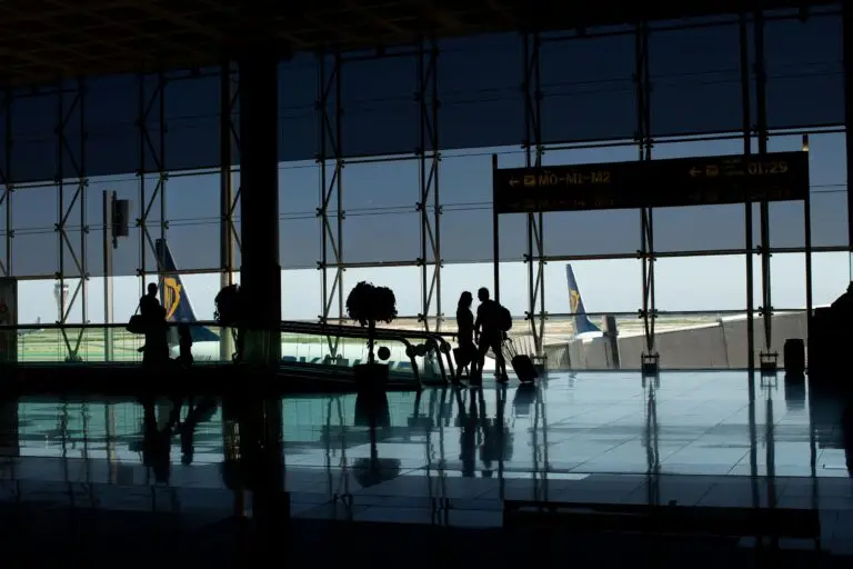 Aircraft on the tarmac. viewed from the airport departures lounge.
