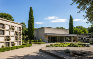 Contemporary Spanish cemetery with traditional burial niches